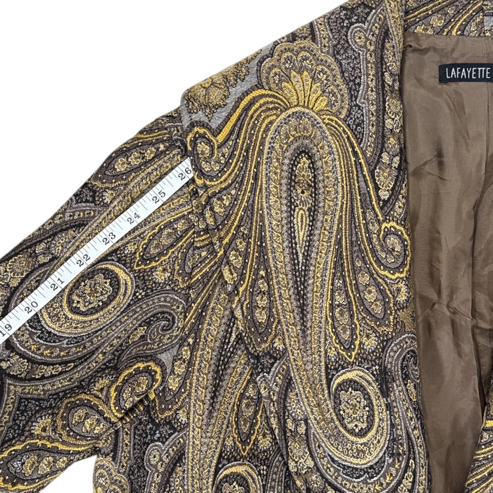 Lafayette 148 New York Paisley Tapestry Wrap Jacket Brown Gold Cashmere Wool 14 - Picture 6 of 11